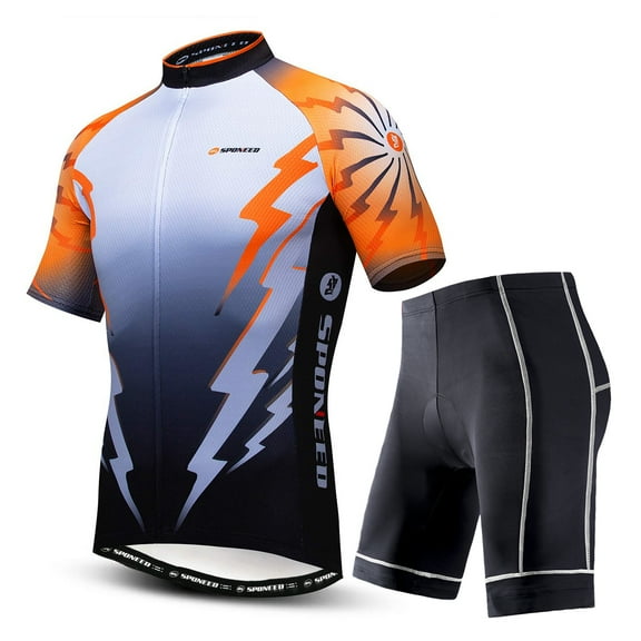 Sponeed Cycling Jersey Set for Men Breathable Bicycling Suits Road Riding Sportswear Cycle Padded Shorts Orange XXL