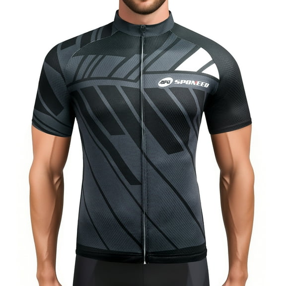 Sponeed Cycling Shirts for Men Bicycle Jersey Mens Short Sleeve Full Zipper MTB Top Gray 3XL