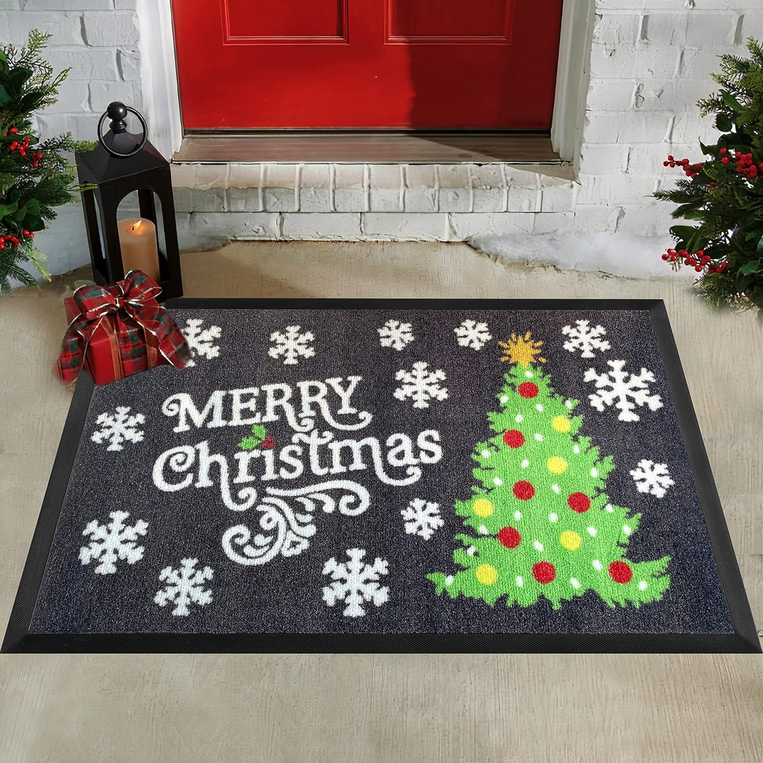 Sponeed Christmas Tree Christmas Doormat, Winter Home Decor