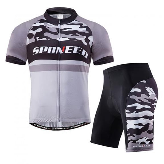 Sponeed Men Cycling Jersey Set Breathable Biking Shirt with 3 Pockets Gray XXL