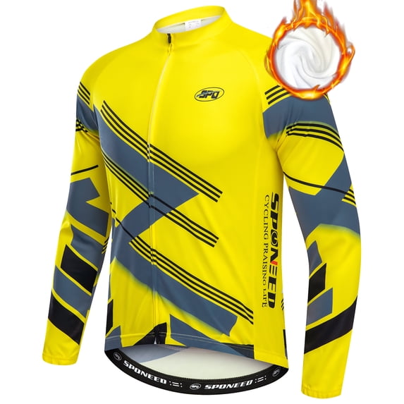 Sponeed Men's Cycling Jersey Cold Weather Long Sleeve Biking Shirts Thermal Bicycle Jacket Biker Gear Yellow L