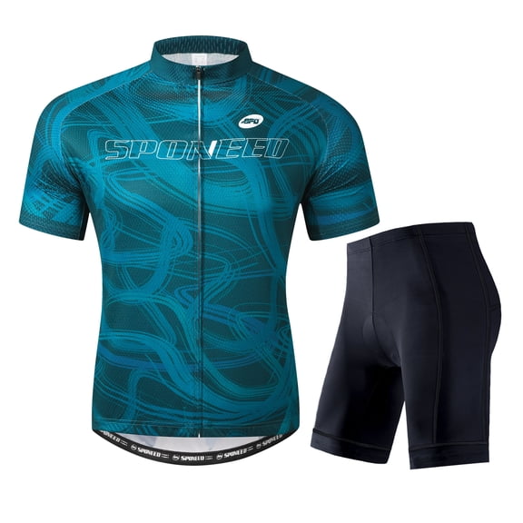 Sponeed Men's Cycling Jersey Road Riding Tops and Bicycle Shorts Cycle Suits Green Multi XL