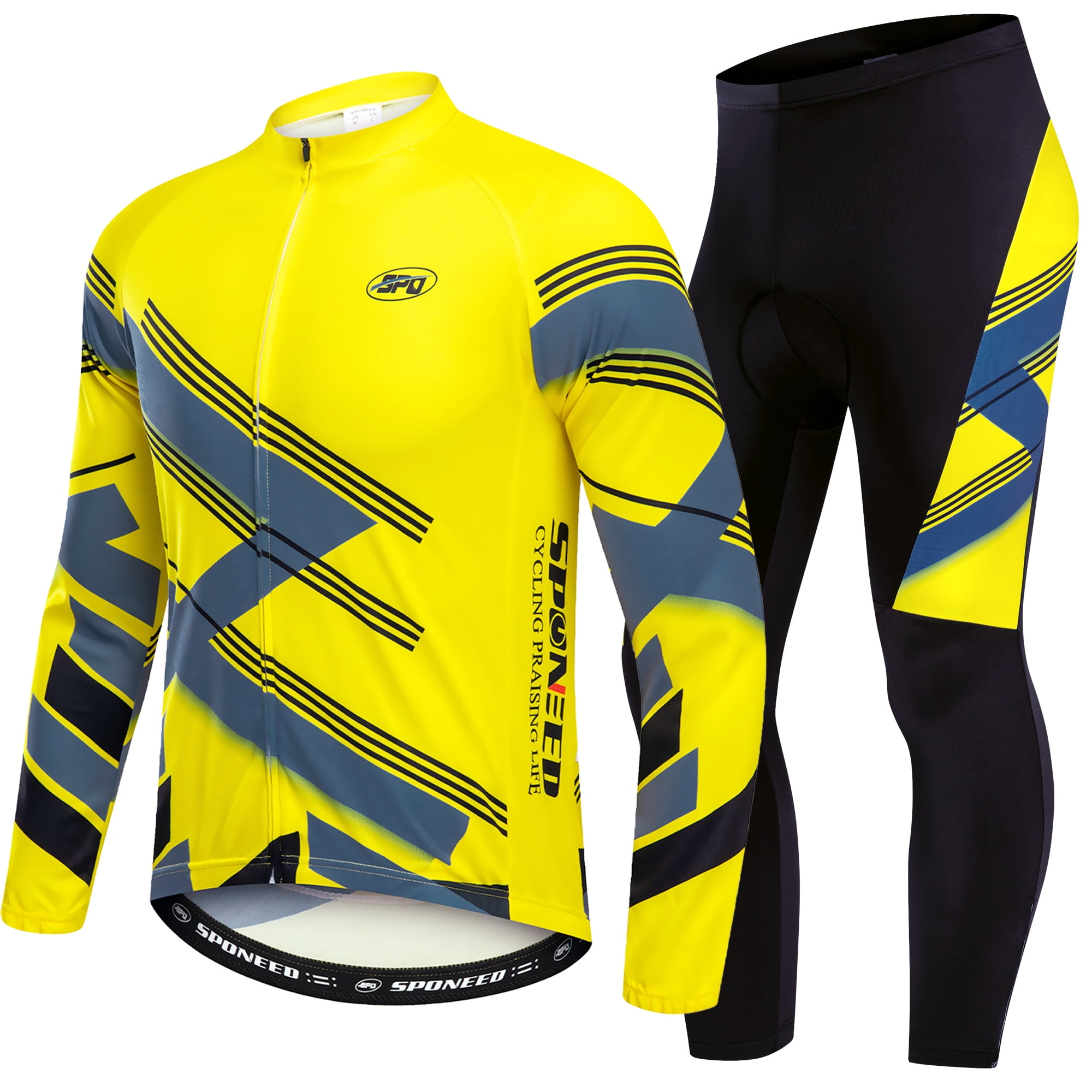Sponeed Men's Cycling Jersey Set Long Sleeve Bicycle Pants 4D Padded ...