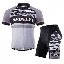 Sponeed Mens Cycling Jersey Short Sleeve Set Breathable Cycle Tops Road Bicycle Shorts 4D Padded Gray L