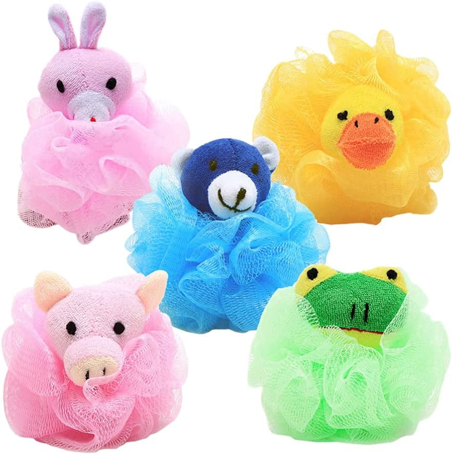 Sponge Bath Sponge Shower Loofah Animal Pouf 4pcs Kids Bathing Loofah