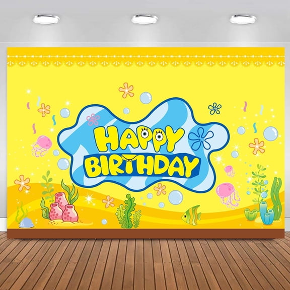 Sponge Birthday Party Decorations Birthday Banner for Bob Birthday Party Backdrop Photo Background Wall Decor Sponge Party Supplies