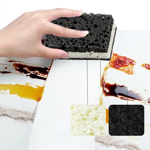 Sponge Block Dish Scrubber, Wood Pulp Material, Double-sided Scrubbing Surface, Hygienic Reusable Design, Easy-clean Kitchen Tool, Topliu