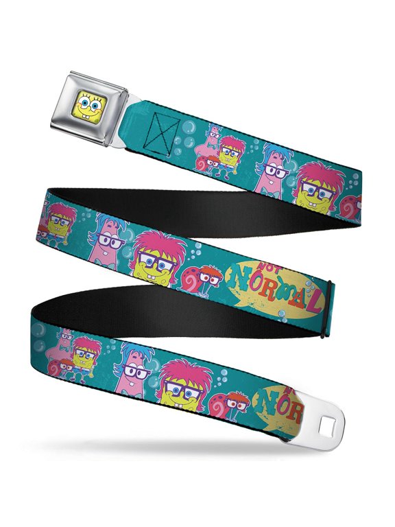 Sponge Bob Face Close Up Patrick Bob & Gary Not Normal Aqua Webbing Seatbelt Belt Standard