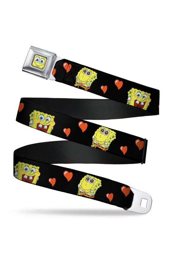 Sponge Bob Face Close Up Sponge Bob Love Eyes Hearts Black Red Webbing Seatbelt Belt Standard