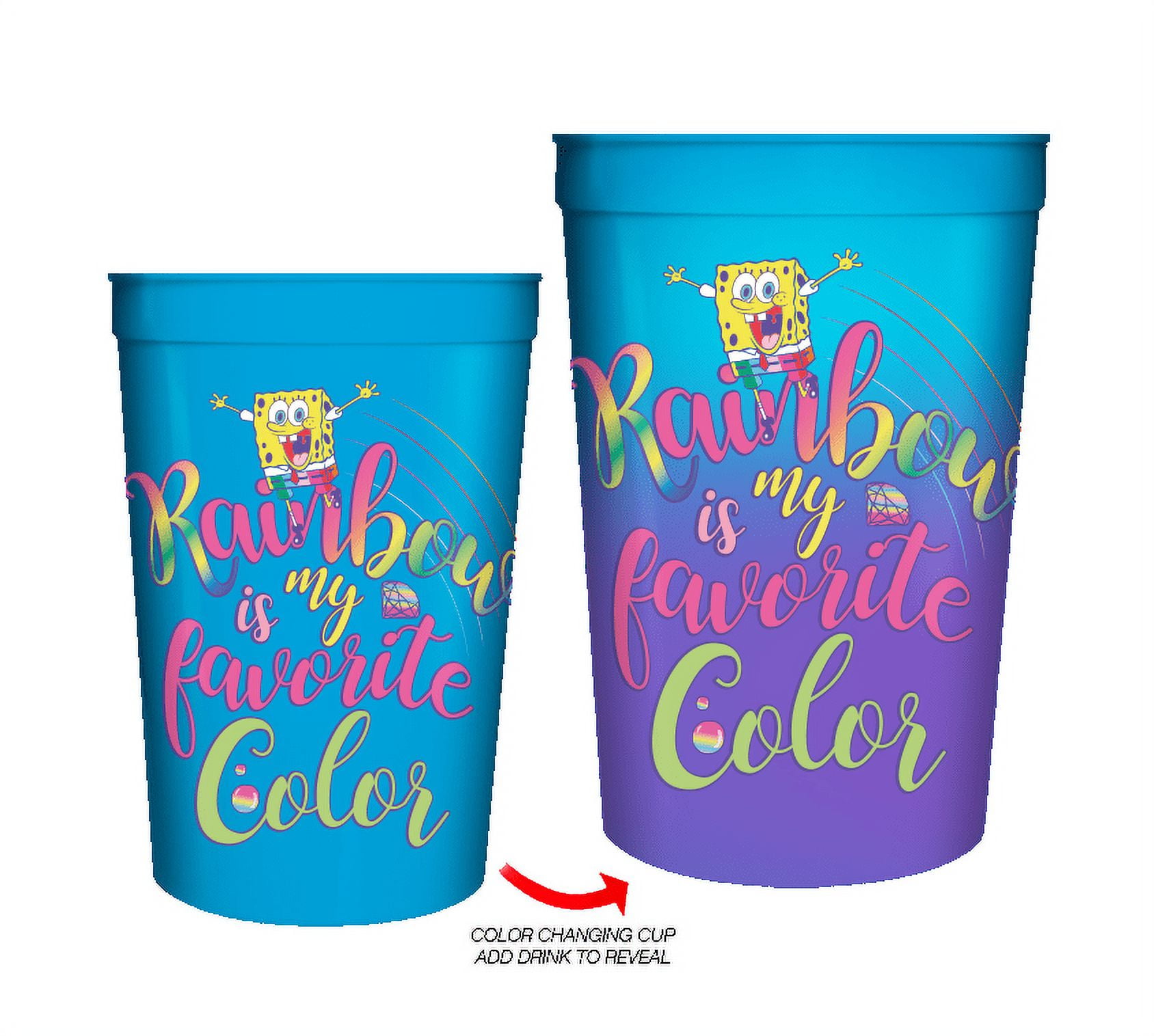 Sponge Bob Rainbow Favorite Color 4pk 15oz Color Change Plastic Cup