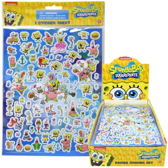 Sponge Bob Raised Sticker Sheet in Poly Bag with a Header Card in Counter Display- 6 PACK