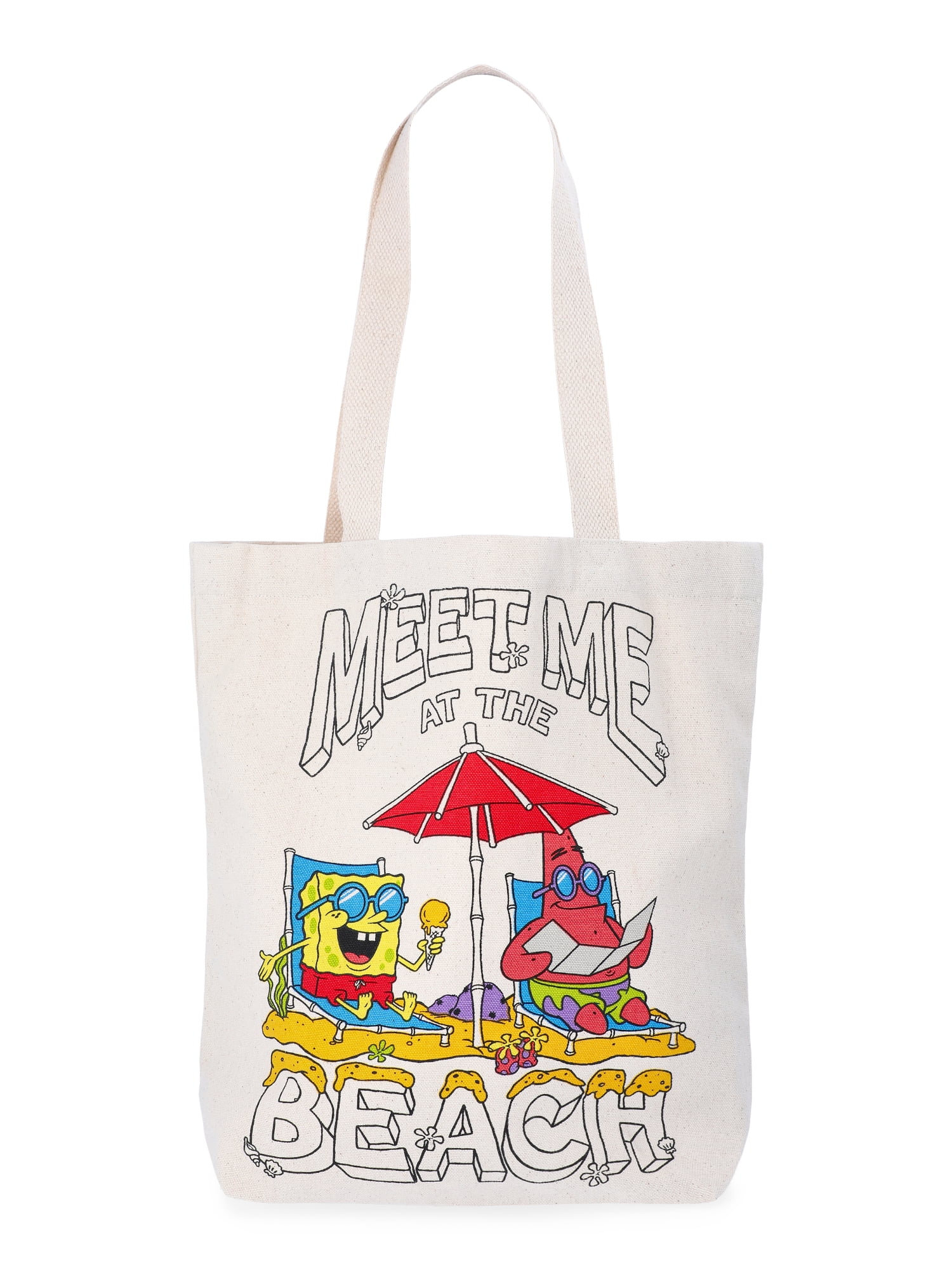 SpongeBob SquarePants Women's 13.5" Tote Bag, Natural Canvas