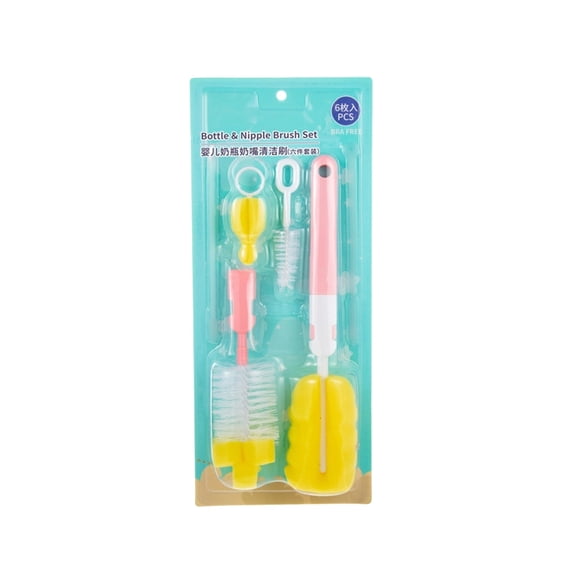 Sponge Bottle Cleaning Brush, Soft Scrubber for Narrow Neck Bottles Hydro Flasks and Baby Nursing Bottles, Multi-Purpose Household Kitchen Cleaning Tool, 2 Piece Set, Pink