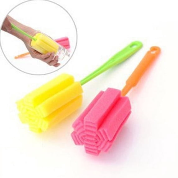 Sponge Bottle And Glass Brush, Long‑Handle Kitchen Cleaning Tool With Soft Bristles, Scrubs Wineglasses, Bottles, Cups And Mugs, Compact Durable Design, Ideal For Hard‑To‑Reach Areas And Dishware
