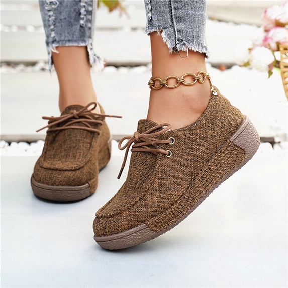 Sponge Cake Thick Soled Canvas Rocking Shoes For Women 2025 Comfortable Round Toe Lace Up Casual Single Shoes
