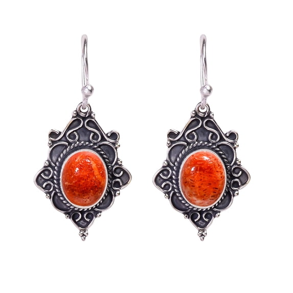 Sponge Coral - Italy Gemstone 925 sterling Silver Earring, Length 1.50", Gift For Her, Silver Handmade Jewelry, Sponge Coral Earring, Orange Earring,