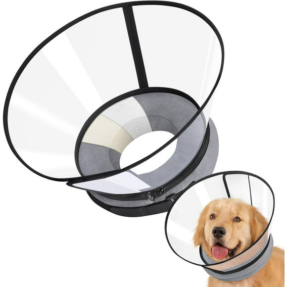 Sponge Core Dog Cone, Inflatable Dog Cone Collar Alternative, Dogs Donut Collar After Surgery, Soft Cone for Large Medium Small Dogs to Stop Licking, No Inflation Required, Clear View(Size 6, Gray)