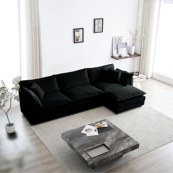 Sponge Filled Sectional In Black Chenille - Reversible For Relaxing Time Frame Stability