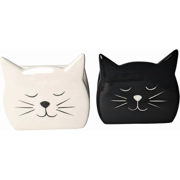 Sponge Holder for Countertop 2PCS Ceramic Sponge Caddy Cat Shape Cute Scrub Brush Dish Wand Holder for Kitchen Sink Decor Cute Kitchen Storage Accessories Ideal Gifts for Women(Black White)