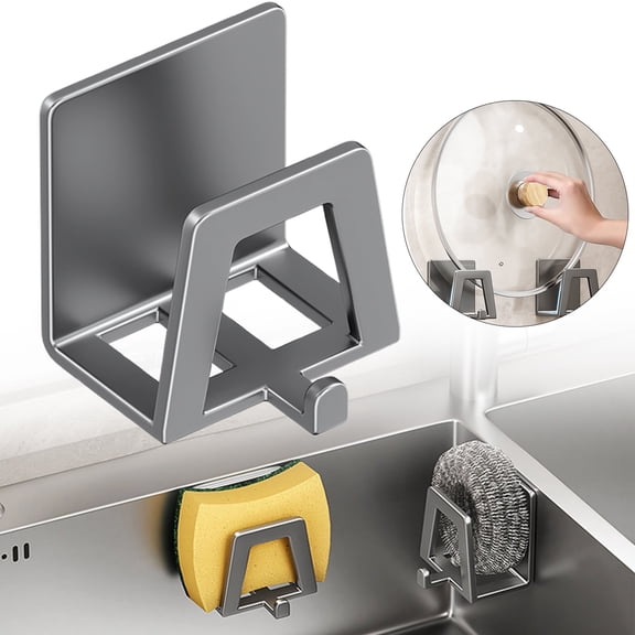 Sponge Holder No Drilling,Stainless Steel Sink Caddy with Hook for Scrubber,Dishcloth and Dishrag,Adhesive Sink Sponge Holder for Kitchen,Sink Caddy,sink organizer,B,1PC