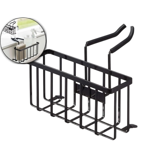 Sponge Holder for Kitchen Sink with Partition, Movable Kitchen Sink Caddy with Compact Size Stainless Steel Hanging Sink Sponge Caddy for Double Bowl Sinks