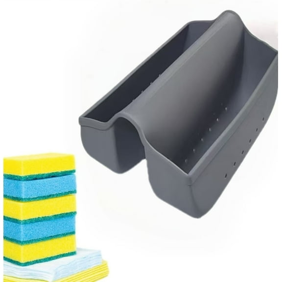 Sponge Holder for Kitchen Sink, Silicone Sink Saddle Caddy Organizer Rack, Sponges Holder Over Faucet, Hanging Kitchen Sink Organizer Accessories Rack Basket - Gray
