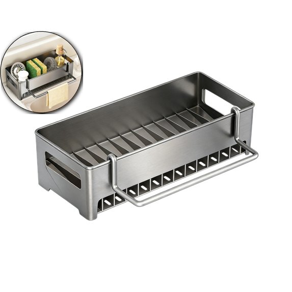 Sponge Holder for Kitchen Sink, Sink Caddy with Dishcloth Rack, Kitchen Sink Storage Rack Organizer Countertop Rustproof, Soap Dispenser Organizers and Storage Essentials