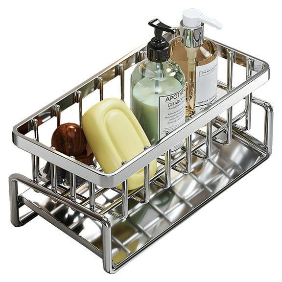 Angivlga Stainless Steel Kitchen Sink Storage Organiser with Brush Holder and Sponge Tray