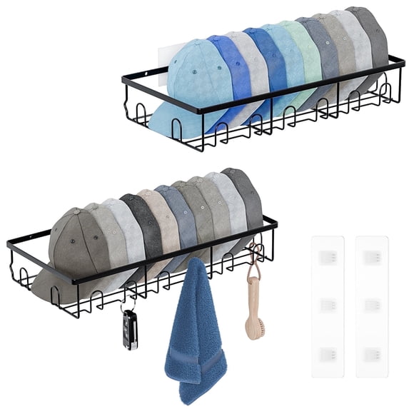 Askmuse Hat Racks for Baseball Caps Wall: 2 Pack Hat Shelf, Metal Hat Organizer Fit 48 Caps, Perfect for Closet, Bedroom, Living Room, Black