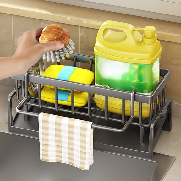 Sponge Holder for Kitchen Sink,Smiley Face Sink Caddy with Removable Brush Holder,Self-Draining Sponge Caddy for Sponge,Soap,Dish Brush,Scrubber,Kitchen Essentials and Gadgets