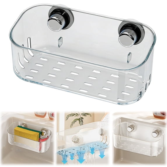 Sponge Holder for Kitchen Sink,Sponge Holder with Strong Suction Cup,Dish Sponge Caddy Inside Sink Removable,Kitchen Sink Caddy Organizer for Dish Cloth,Brush,Scrubber(Clear)