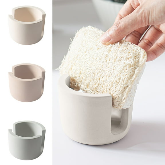 Sponge Holder Sink Caddy, Ceramic Soap and Cloth Storage Rack with Drainage for Kitchen Countertop Organization, Beige Space-saving Towel and Scrubber Organizer, Topliu