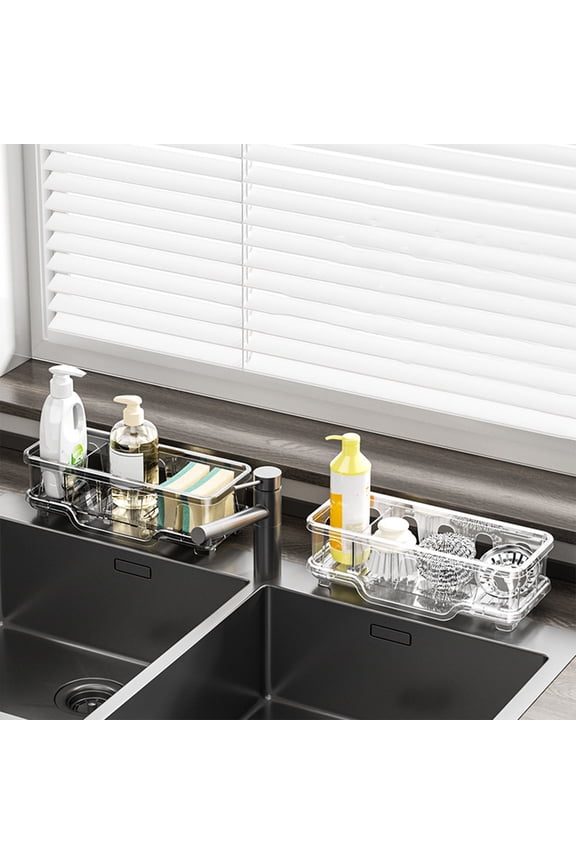 Sponge Holder Sink Caddy, Clear Plastic Kitchen Organizer with Ventilated Drainage for Sponges and Brushes, Rust-proof Bathroom Counter Storage Tool, Topliu
