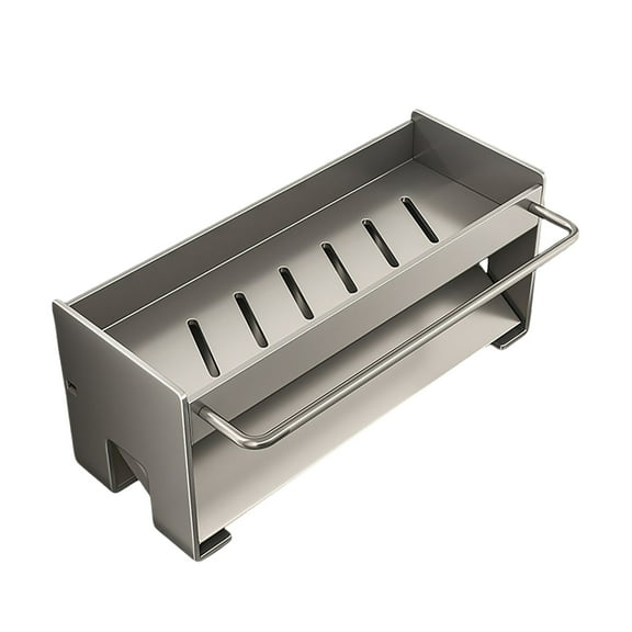Sponge Holder for Kitchen Caddy - with Auto Draining Tray - Stainless Steel - for Kitchen & Bathroom Organization - Rustproof