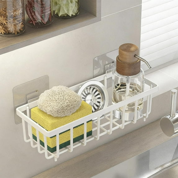 Sponge Holder for Kitchen Sink - Auto-draining Tray, Soap Scum Prevention, Non-slip Base, Countertop Organization for Sponges and Brushes