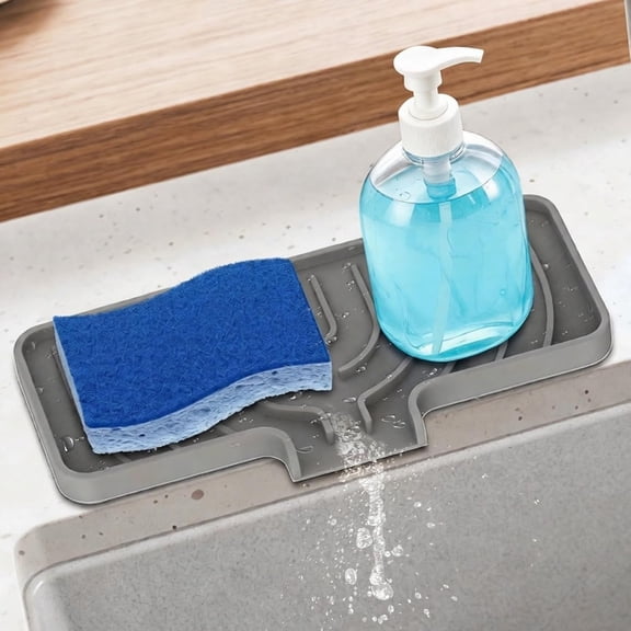 Sponge Holder for Kitchen Sink, Sink Caddy and Soap Tray | 10x5 inch Organizer Compatible with Scrub Daddy, Accessories (Grey)