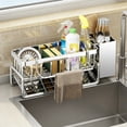 thumbnail image 1 of Stainless Steel Kitchen Sink Organizer, Hanging Utensil Caddy with Removable Draining Rack & Towel Bar, Space-Saving Storage for Sponges & Rags, 1 of 6