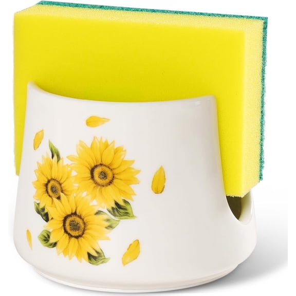 Sponge Holder with Non-Slip Bottom, Sponge Holder for chen Sink Ceramic chen Decor chen Sponge Holder Cute Ceramic Sink Sponge Holder (Sunflower)