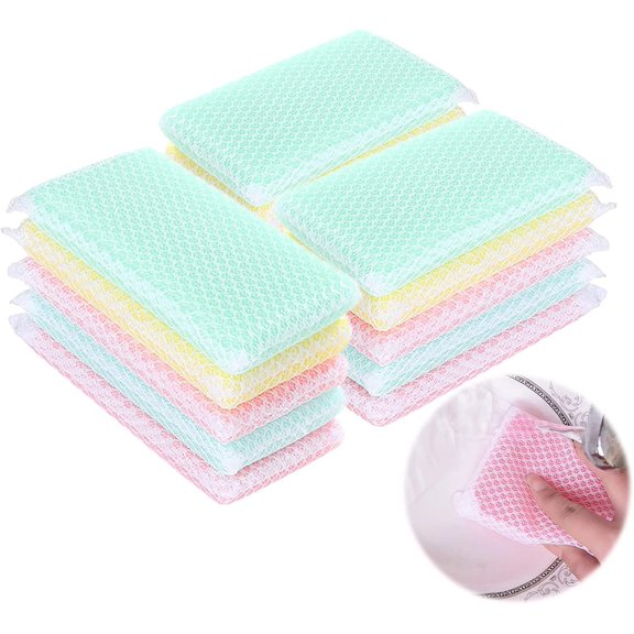 Sponge Individually Wrapped, Kitchen Dishwashing Sponge, Mesh Net Scouring Pad, Odor-Free Sponge Wipes Suitable for Travel Apartments (Multicolor Pack of 10)