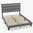 thumbnail image 1 of Sponge Linen Bed, Double Bed Frame with Checkered Adjustable Headboard, Platform Bed Frame, Modern Style Bed,Mattress Base with Wooden Slat Supports, No Box Spring Required Easy Assemble, Queen, Gray, 1 of 8