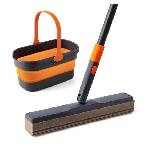 Sponge Mop Kit & Collapsible Bucket - Floor Cleaning System for Home, Hands-Free Mop & Bucket Set, Adjustable & Portable Cleaning Solution