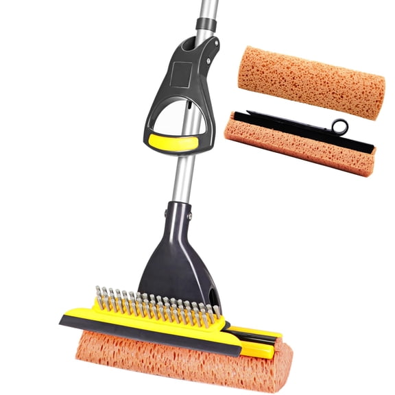 Sponge Mop with 2 Replacement Heads, Telescopic Handle, for Home Commercial Floor Cleaning
