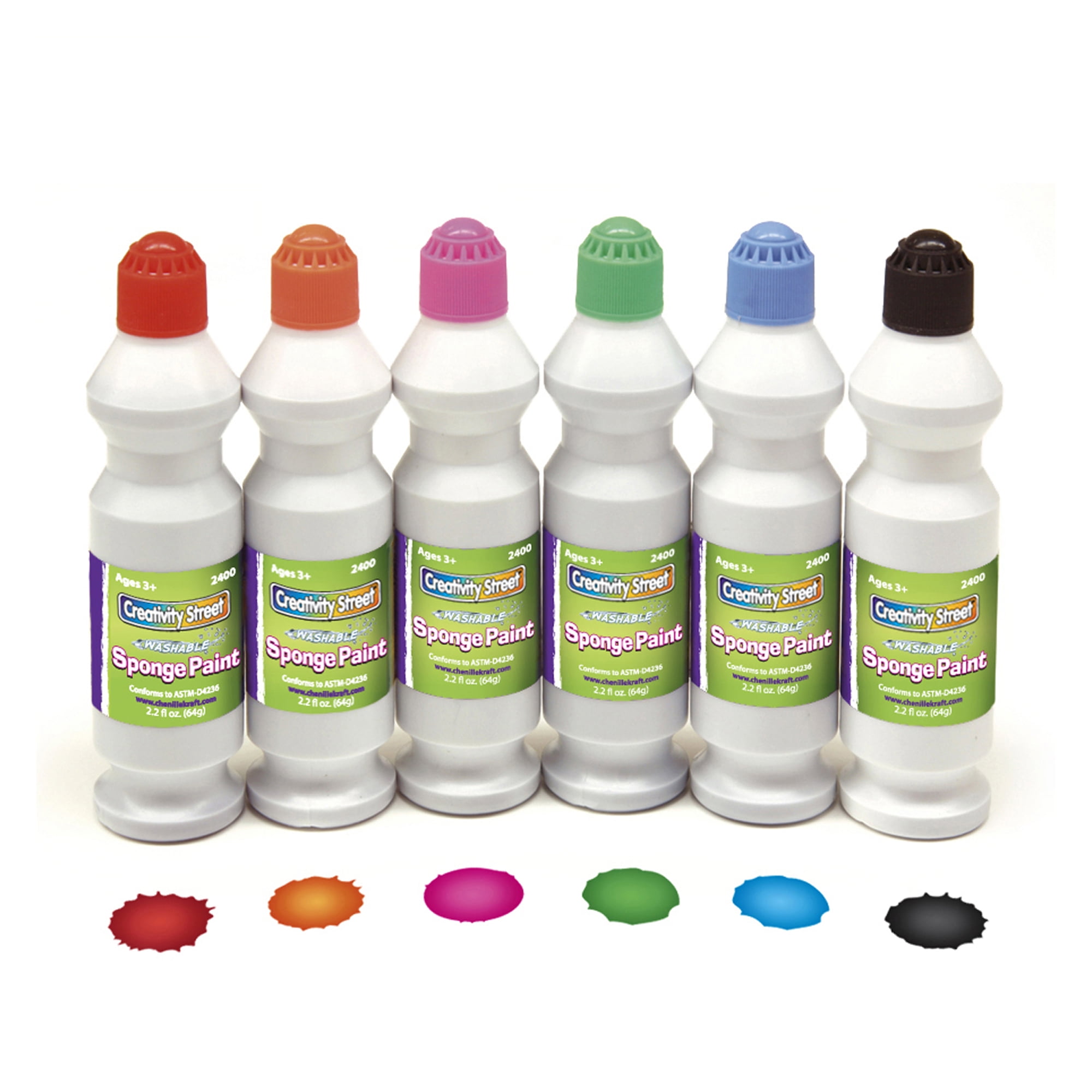 Sponge Paint Set, 6 Assorted Colors, 2.2 oz Bottle, 6/Pack Sponge Paint Set, 6 Assorted Colors, 2.2 oz Bottle, 6/Pack