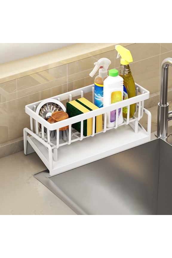 Sponge Rack organizer - Compact Kitchen Sink Storage Tool, Plastic Sponge Stand with Drainage, Ventilated Design for Drying, White, JASKFLY