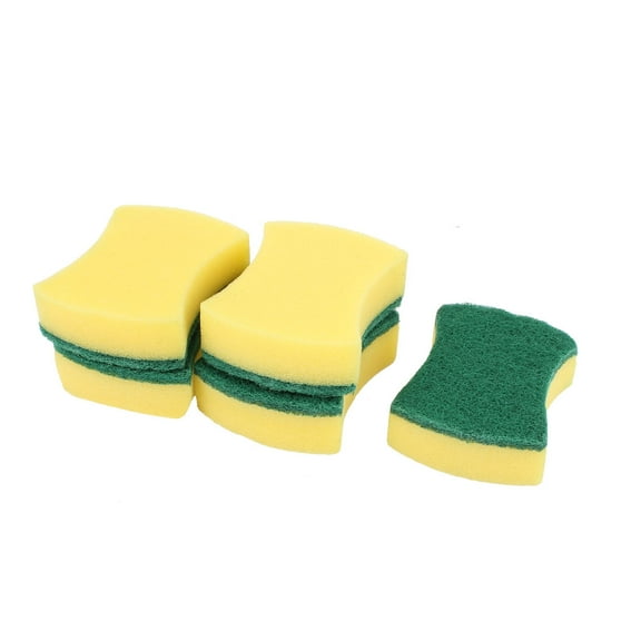 Sponge Scourer Bowl Dish Cleaning Sponge Pad Yellow Green 5 Pcs