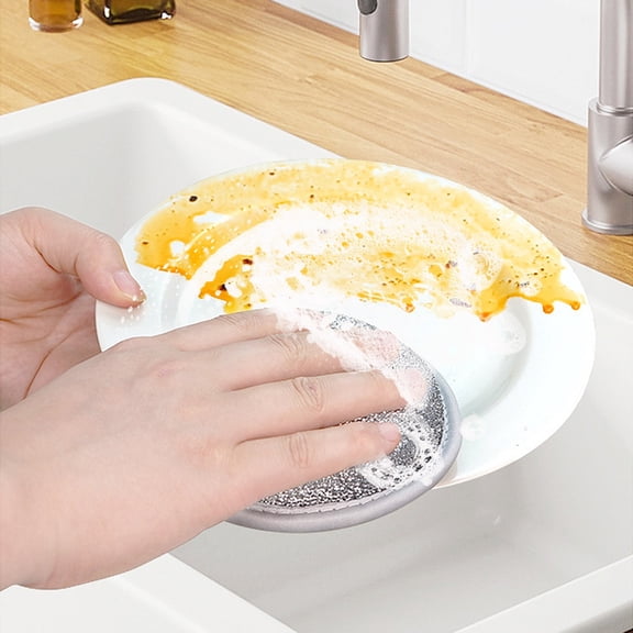 Sponge Scrubber Dish Cloth, Double-sided Steel Wool, High-density Foam Layer, Non-scratch Kitchen Cleaning Pads, Hanging Hole Storage, Topliu