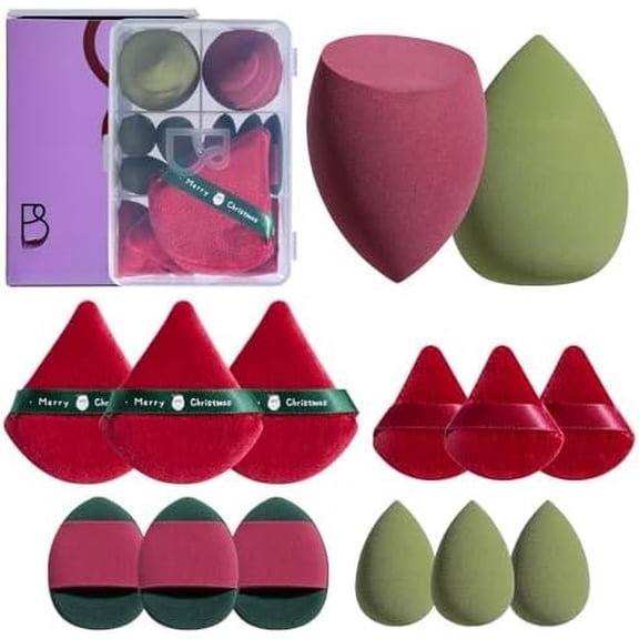 Sponge Set Triangle Puff 14 count for Liquid, , and , Multi-colored Sponges and Mini Sponge ( Red)