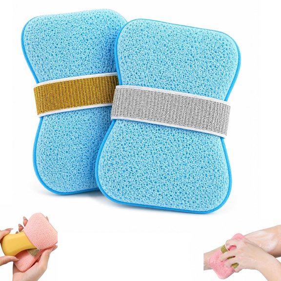 Sponge Soap Saver Pouch, 2 Pack Dual-Sided Exfoliating Loofah Mesh Soap Bag with Adjustable Wrist Strap and Hanging Loop, Reusable Soap Holder for Shower, Gym and Travel