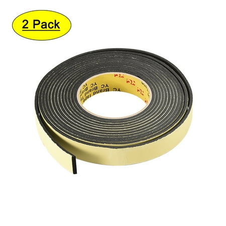 Sponge Tape EVA Single Sided Sealing Foam Tape, 5M Length, 25mm Width, 3mm Thick, Black 2Pcs