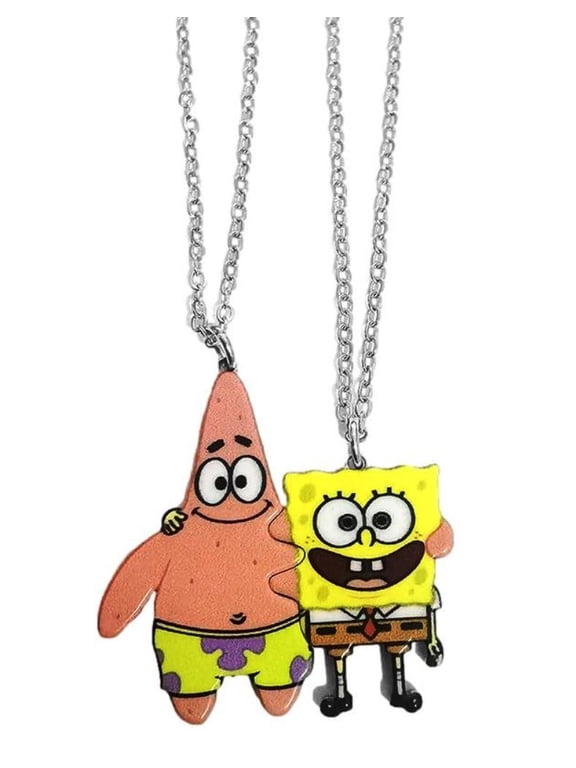 Sponge and Pat 2 Piece BFF Multi Colored Enamel Metal Pendant Necklace Set
